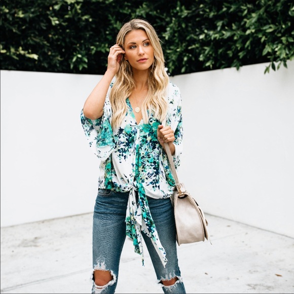 Love Stitch Tops - {Last One} Floral Print Kimono Blouse